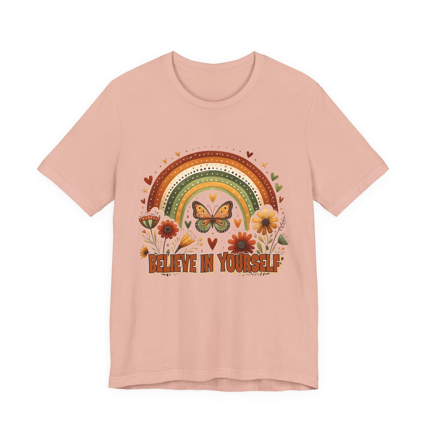 Believe In Yourself Butterfly Tee — Retro Rainbow Floral Inspirational T‑Shirt
