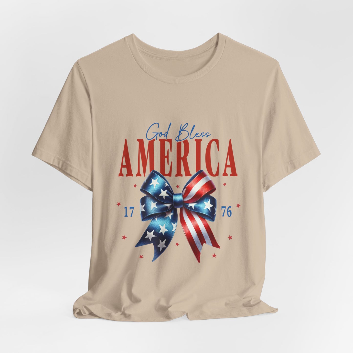 God Bless America Bow T-Shirt — Patriotic 1776 Fourth of July Tee