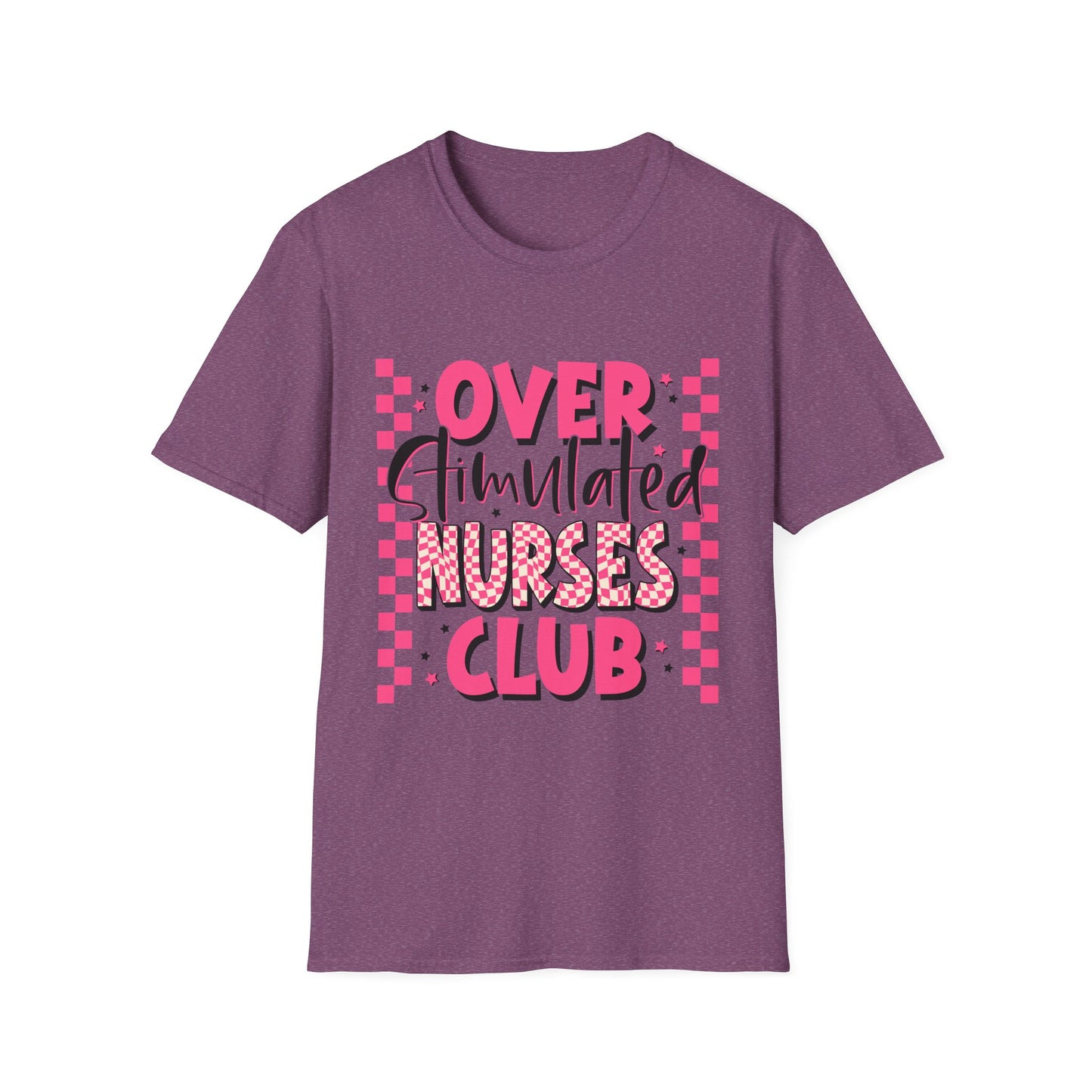 Overstimulated Nurses Club T-Shirt — Funny Pink Nurse Graphic Tee for Healthcare Workers