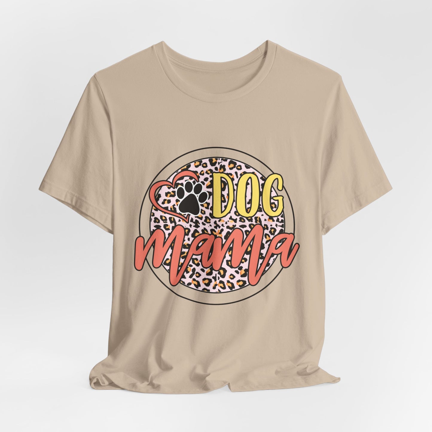 Dog Mama Leopard Circle Tee — Cute Paw Print Graphic T-Shirt for Women