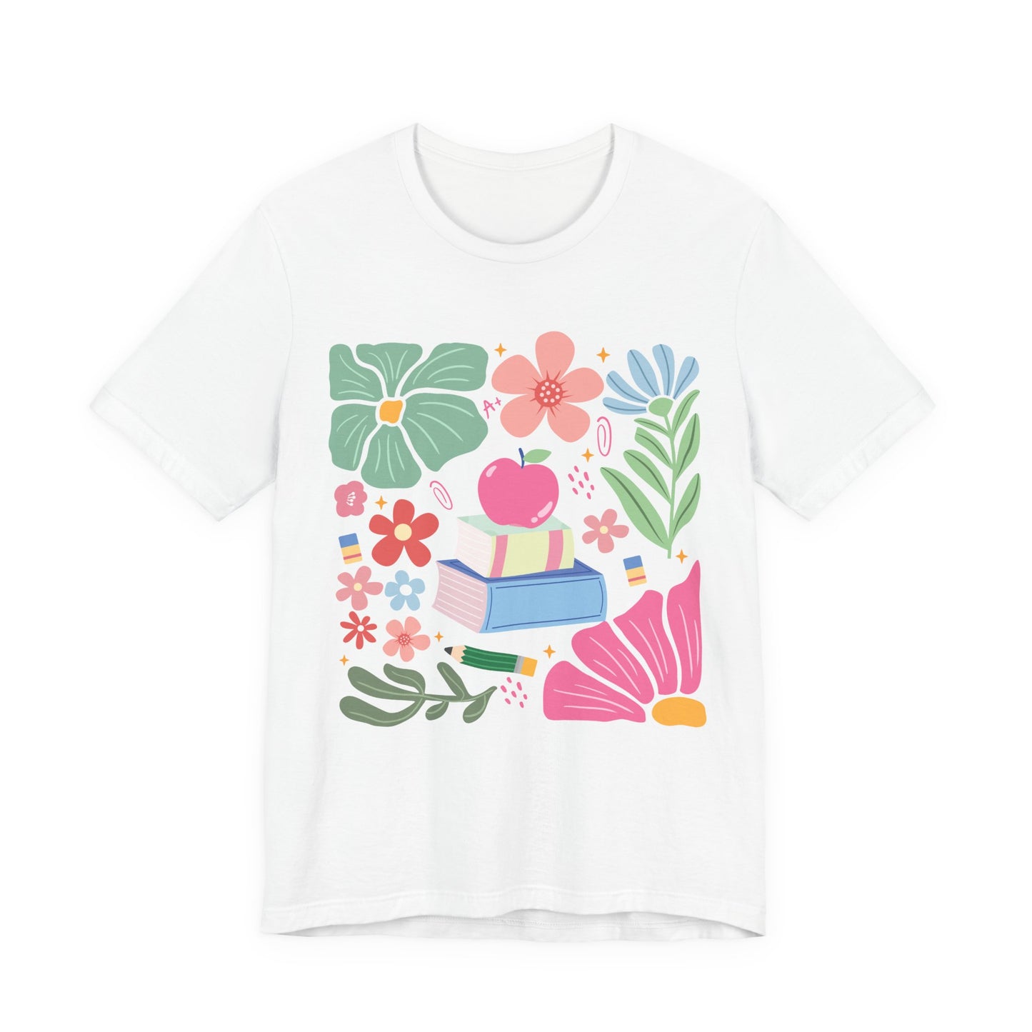 Floral Books & Apple Tee — Cute Spring Reading T-Shirt