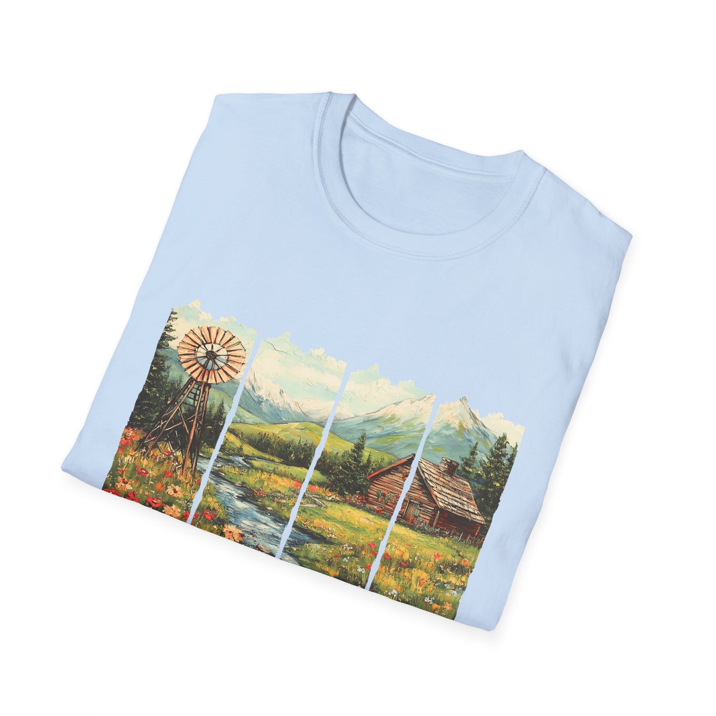Scenic Windowpane Cabin T-Shirt — 'I Am But A Child Made of Stars' Nature Graphic Tee