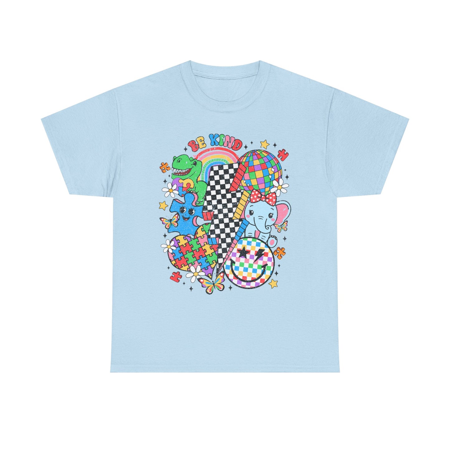 Puzzle Heart Tee — Colorful Autism Awareness Puzzle Pieces with Rainbow Animals