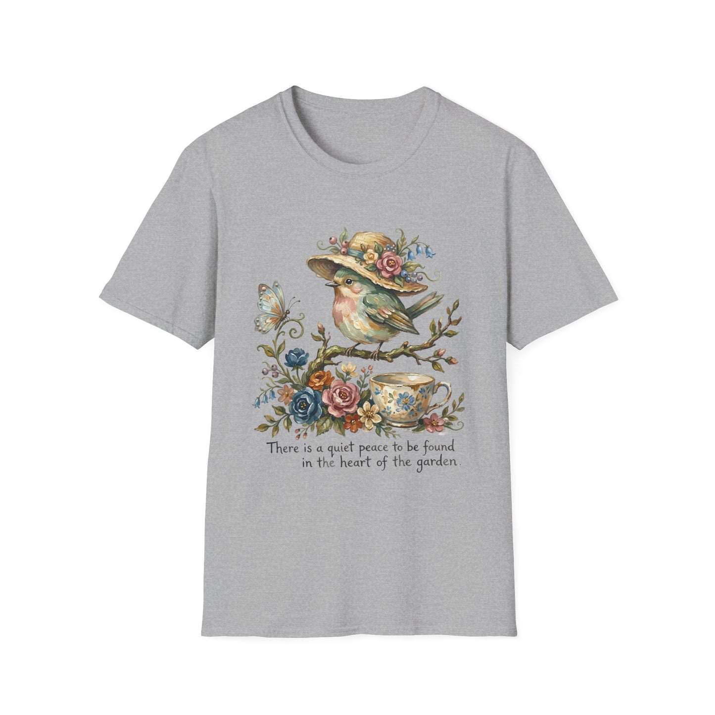 Garden Bird Tee — "There is a quiet peace to be found in the heart of the garden" Floral Bird T-Shirt