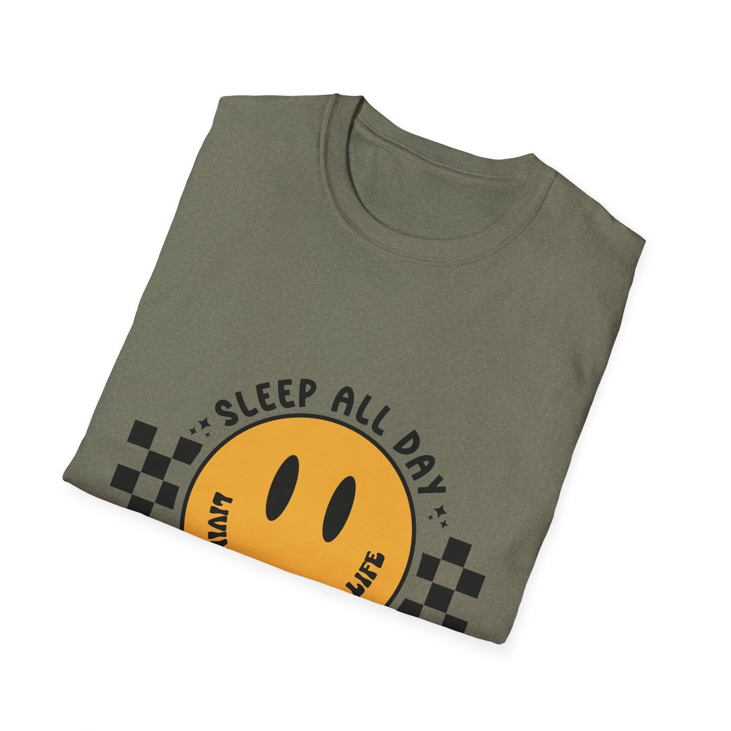 Nurse Smiley Tee — “Sleep All Day, Nurse All Night” Graphic T-Shirt