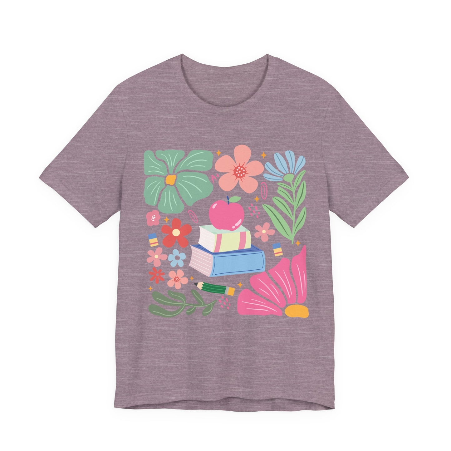 Floral Books & Apple Tee — Cute Spring Reading T-Shirt