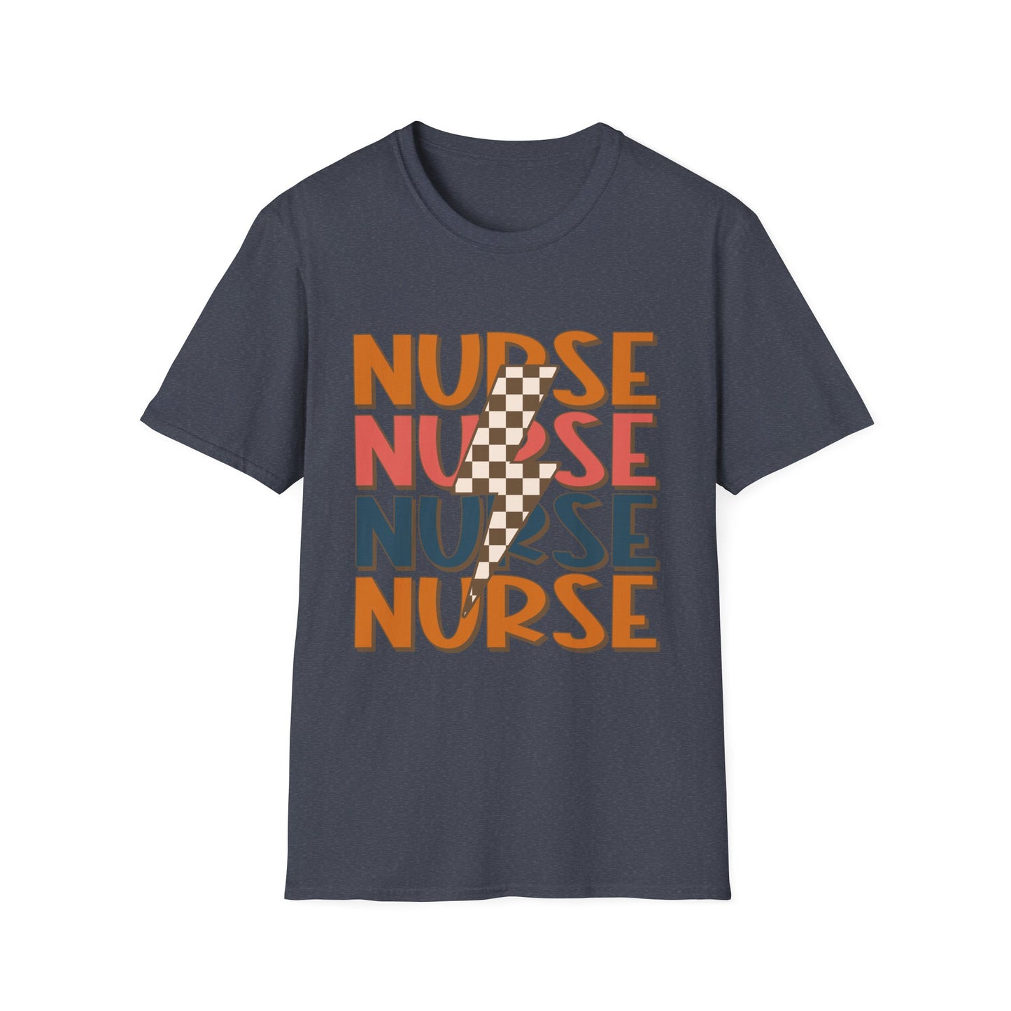 Nurse Retro Stripe T-Shirt — Vintage Checkerboard Scrub Tee for Nurses